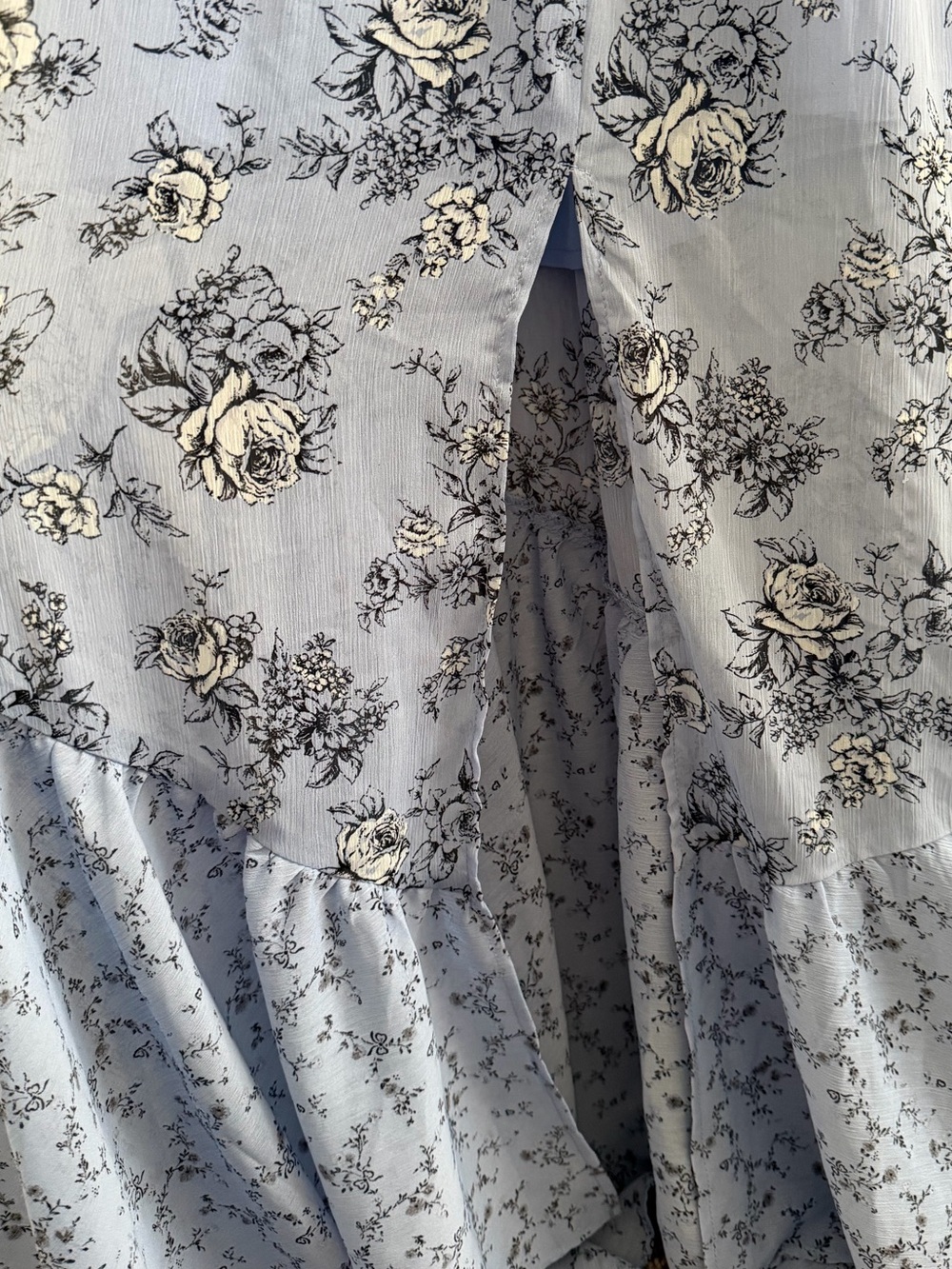 Forever 21 Light Blue Floral V-Neck Maxi Dress with Black Print - Picture 9 of 10